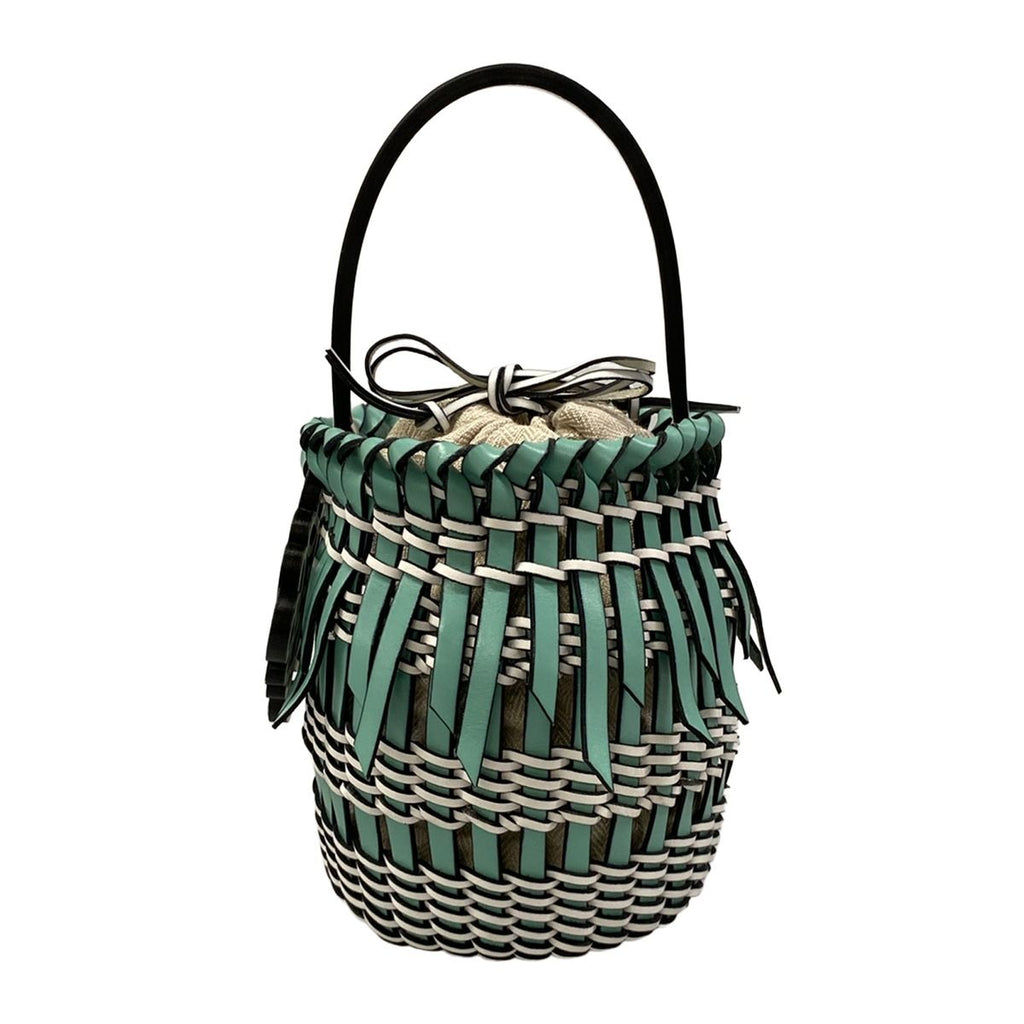 Loewe Fringe Bucket Bag Small Light Green White Basket Leather — view 3