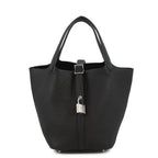 Hermes Handbag Picotin Lock PM Black Silver Taurillon Clemence