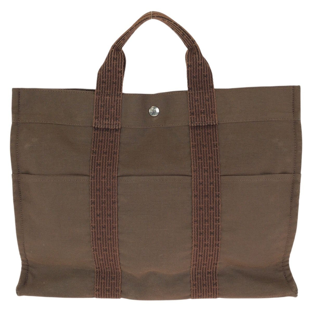 Hermes Her Line MM Brown Silver Polyamide Polyester Tote — view 2