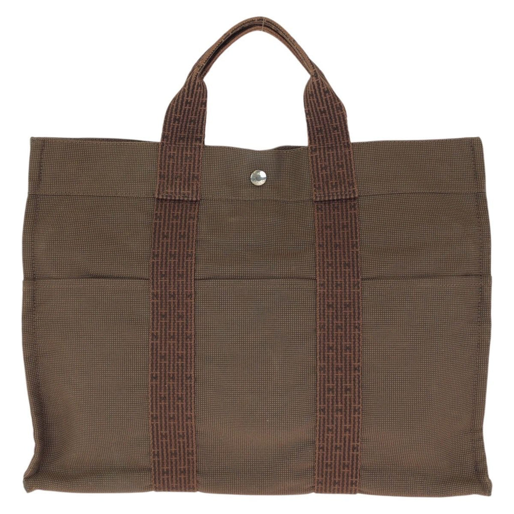 Hermes Her Line MM Brown Silver Polyamide Polyester Tote