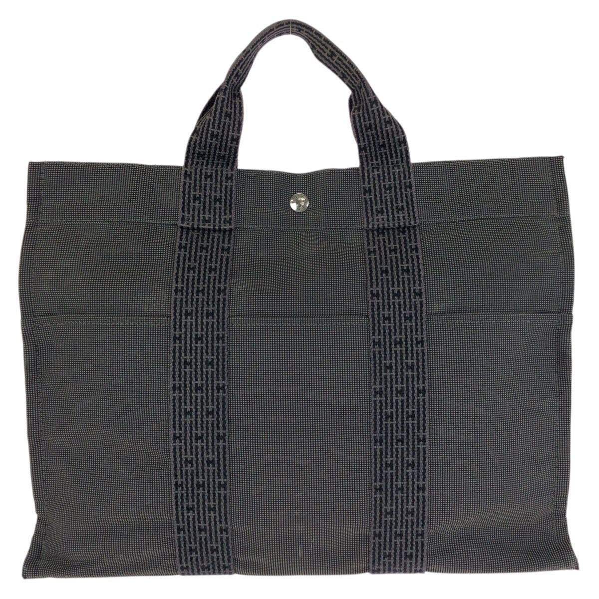 Hermes Her Line MM Gray Silver Polyamide Polyester Tote