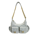 Chanel Quilted Hobo Lambskin Light Gray Shoulder