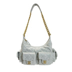 Chanel Quilted Hobo Lambskin Light Gray Shoulder