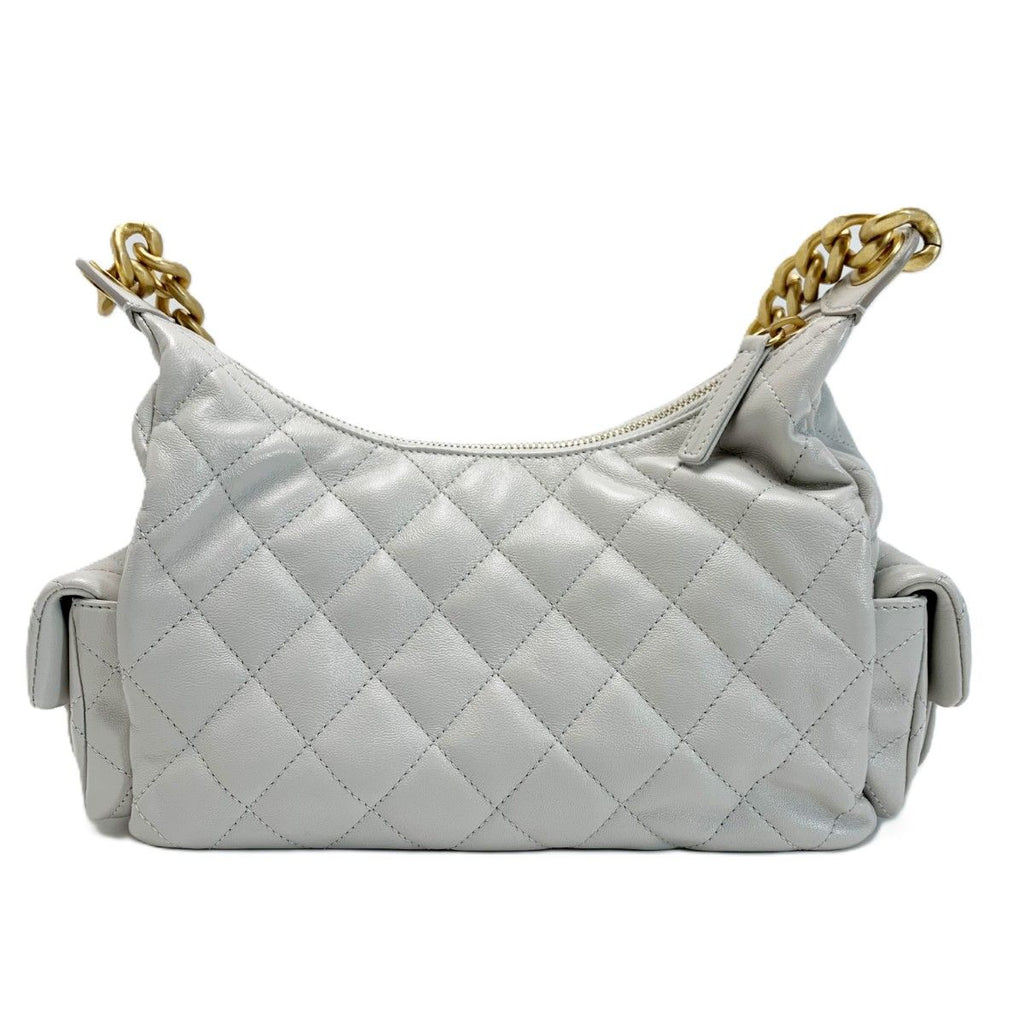 Chanel Quilted Hobo Lambskin Light Gray Shoulder — view 2