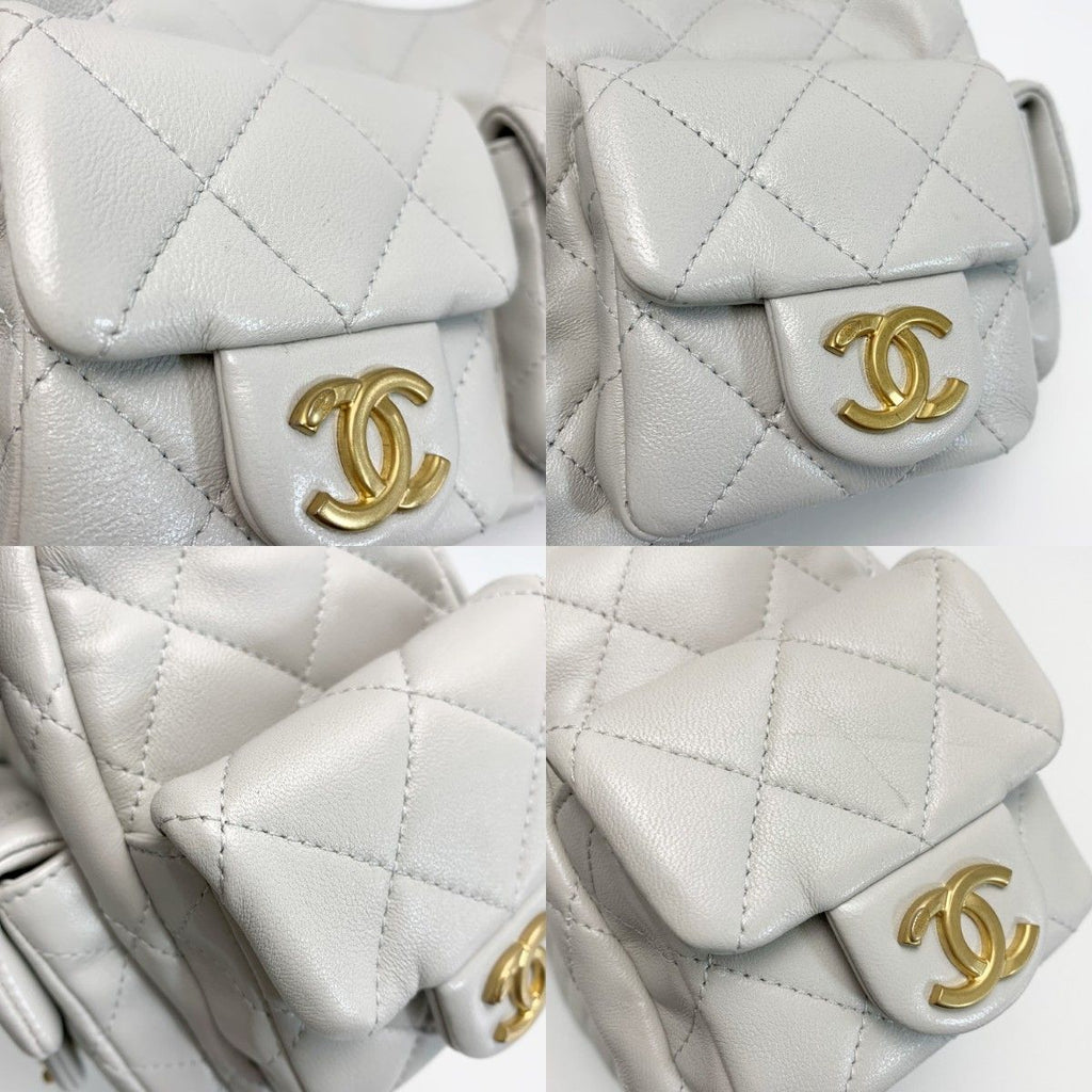 Chanel Quilted Hobo Lambskin Light Gray Shoulder — view 5