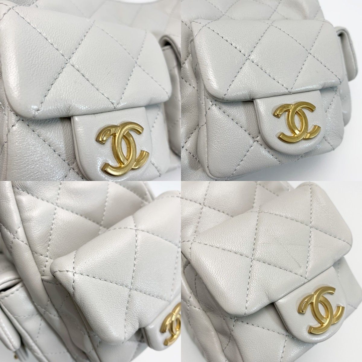 Chanel Quilted Hobo Lambskin Light Gray Shoulder — view 5