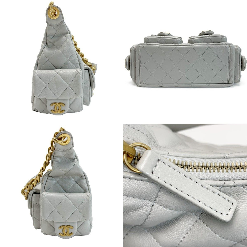 Chanel Quilted Hobo Lambskin Light Gray Shoulder — view 4