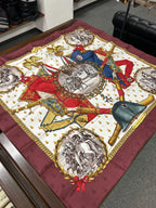 Hermes Carre 90 Napoleon Wine Red Gold Multi Color Silk Scarf — view 2