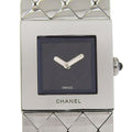 Chanel Quilted Stainless Steel Kuo Analog Display Black Dial Watch