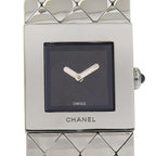 Chanel Quilted Stainless Steel Kuo Analog Display Black Dial Watch