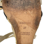 Hermes Sandals 37 Ivory Brown Black Wedge Sole Leather — view 6
