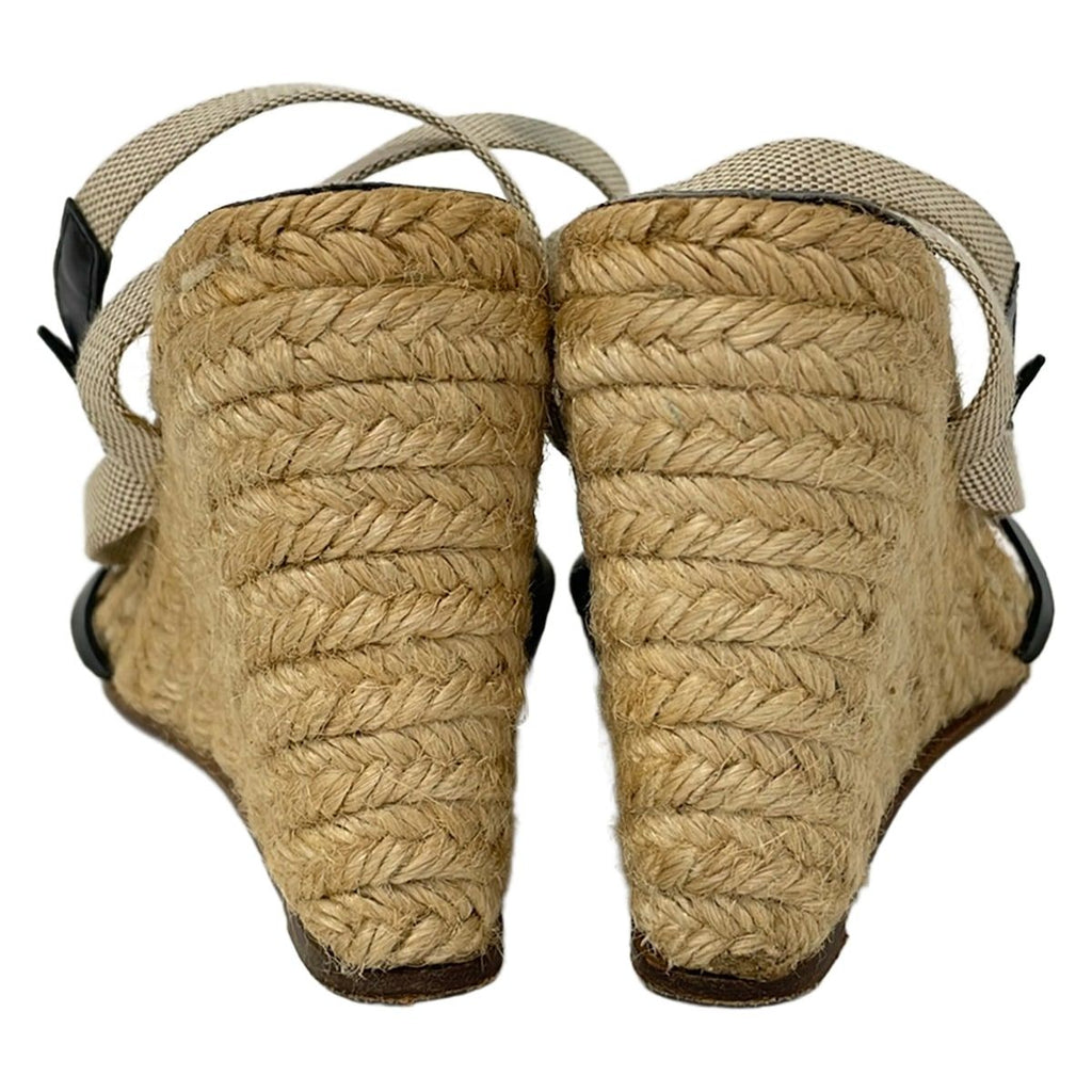 Hermes Sandals 37 Ivory Brown Black Wedge Sole Leather — view 3