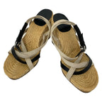 Hermes Sandals 37 Ivory Brown Black Wedge Sole Leather — view 2