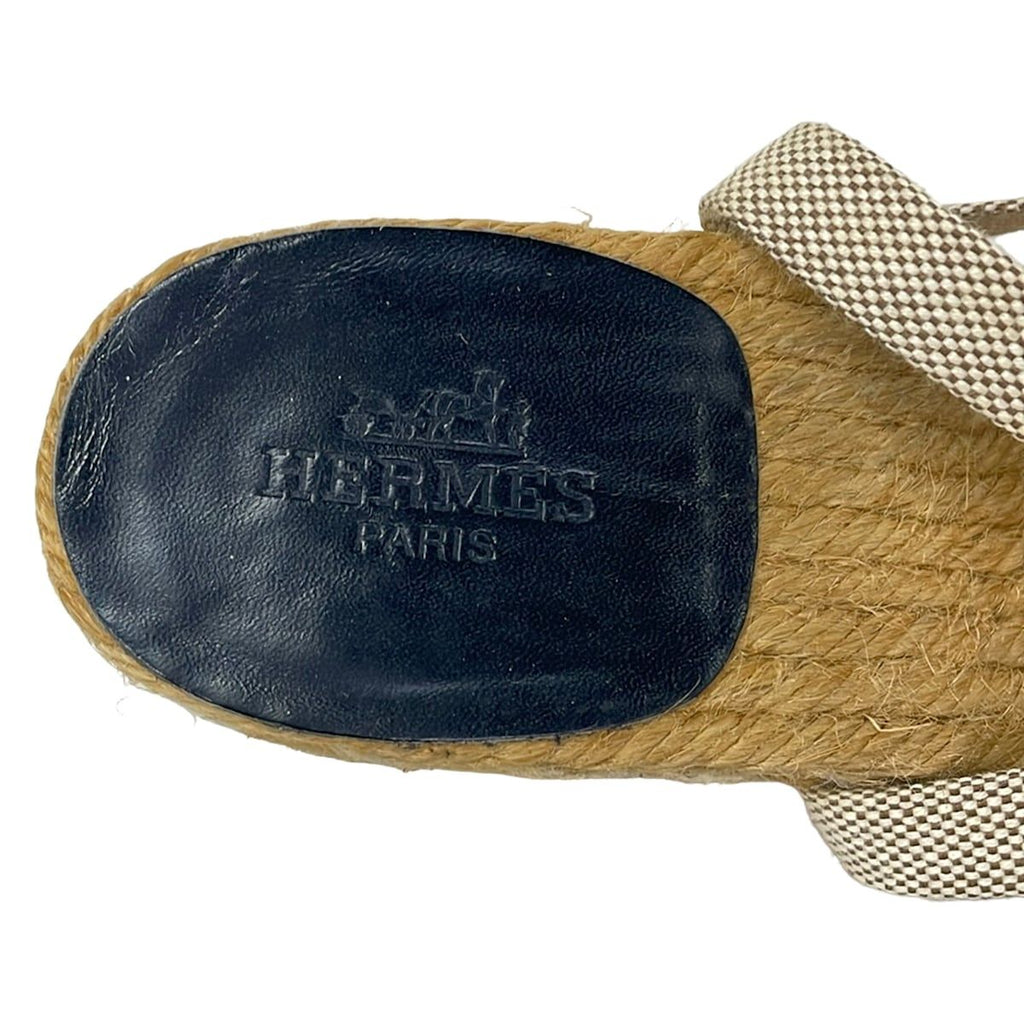 Hermes Sandals 37 Ivory Brown Black Wedge Sole Leather — view 5