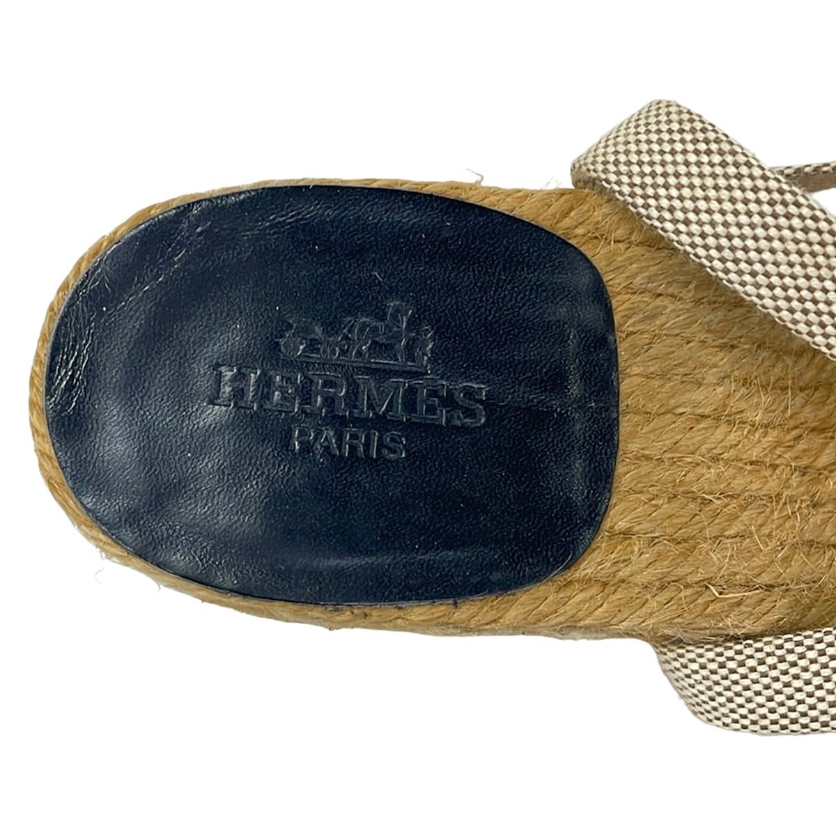 Hermes Sandals 37 Ivory Brown Black Wedge Sole Leather — view 5