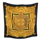 Hermes Sun Animals Carre 90 Black Yellow Multi Color Silk Scarf