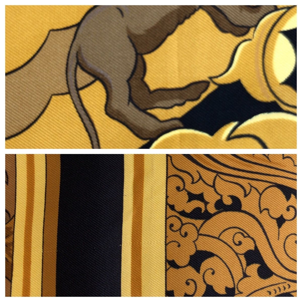 Hermes Sun Animals Carre 90 Black Yellow Multi Color Silk Scarf — view 5