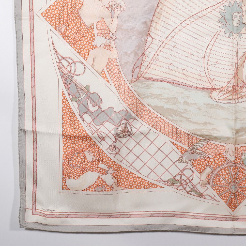 Hermes Carre 90 Voyage Au Long Cours Ocean Silk White Scarf — view 4