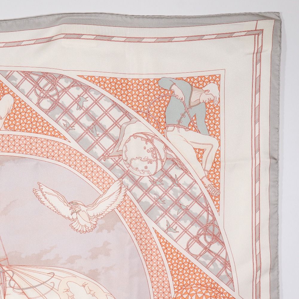 Hermes Carre 90 Voyage Au Long Cours Ocean Silk White Scarf — view 3