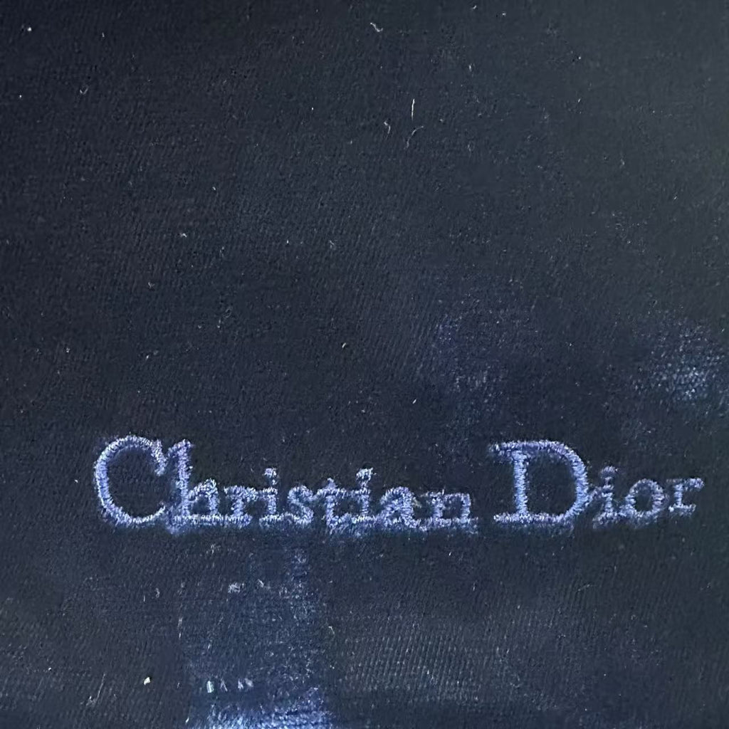 Dior Scarf Shawl Velour Embroidery Logo Fringe Navy — view 5