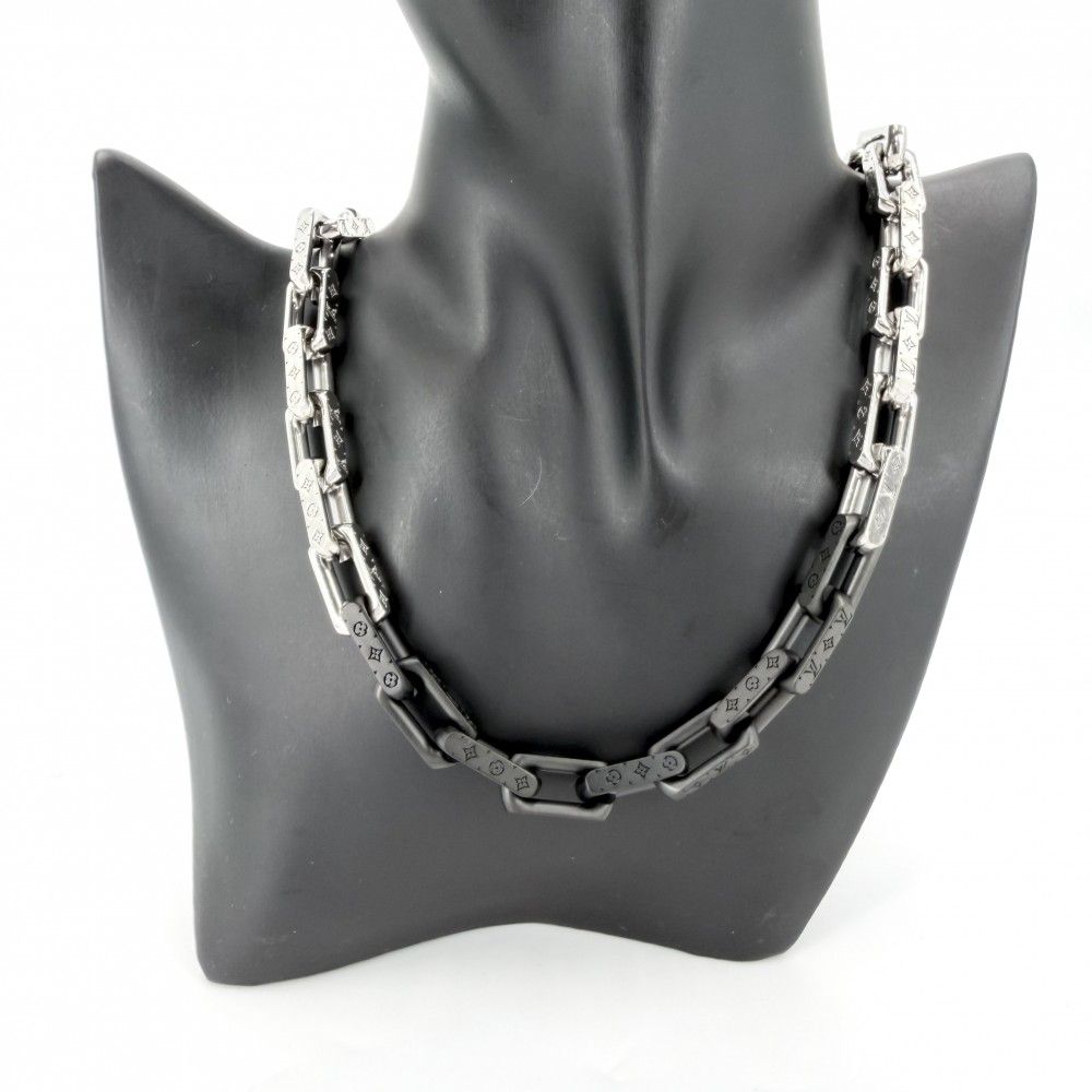 Louis Vuitton Necklace Monogram Chain Silver Black — view 2