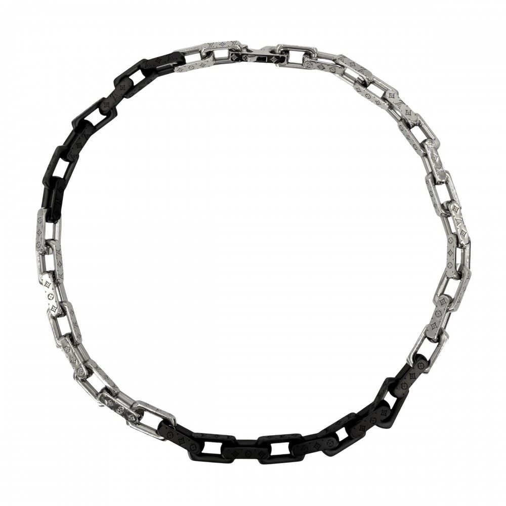 Louis Vuitton Necklace Monogram Chain Silver Black