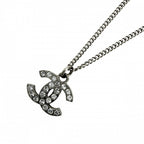 Chanel Necklace CC Logo Pendant Rhinestone Silver
