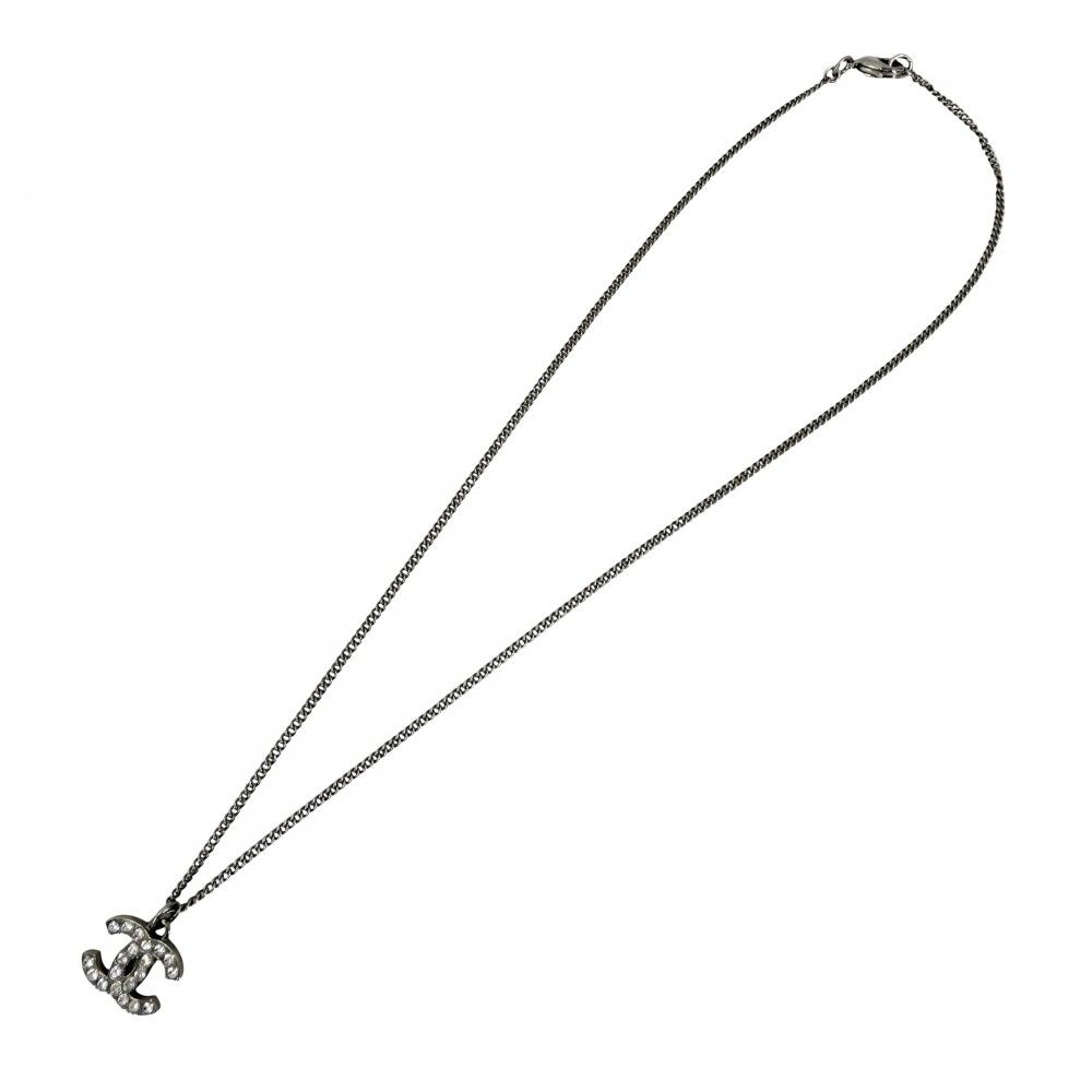 Chanel Necklace CC Logo Pendant Rhinestone Silver — view 5