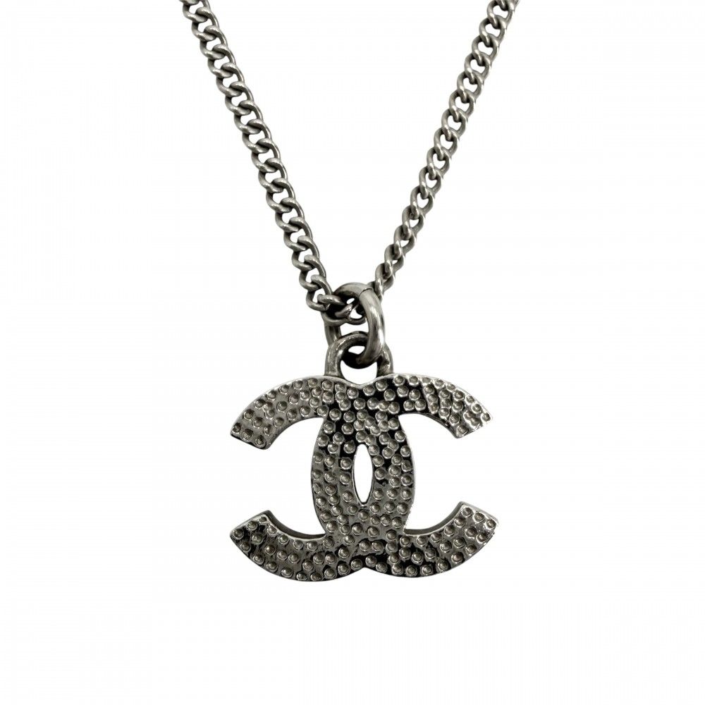 Chanel Necklace CC Logo Pendant Rhinestone Silver — view 2