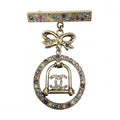 Chanel Brooch CC Logo Ribbon Swing Rhinestone Gold Plated Multi
