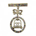 Chanel Brooch CC Logo Ribbon Swing Rhinestone Gold Plated Multi