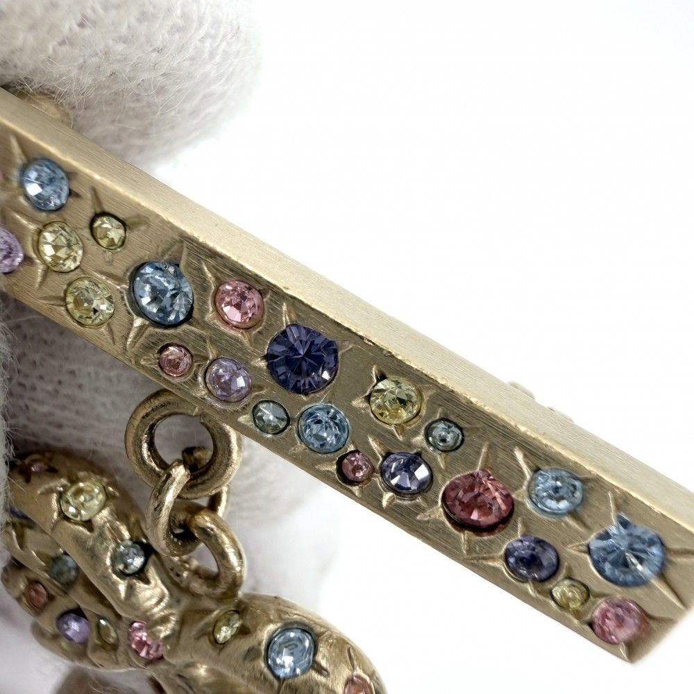 Chanel Brooch CC Logo Ribbon Swing Rhinestone Gold Plated Multi — view 7
