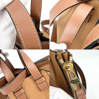 Loewe 2-Way Hammock Compact Shoulder Bag Crossbody Tote Leather Calf Brown Gold — view 8