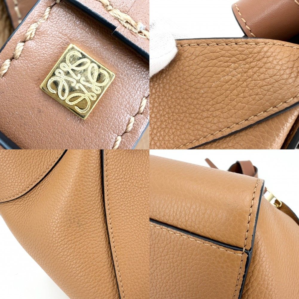Loewe 2-Way Hammock Compact Shoulder Bag Crossbody Tote Leather Calf Brown Gold — view 7