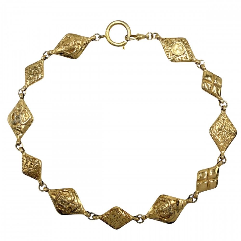 Chanel Necklace Logo Mademoiselle Vintage Gold Plated