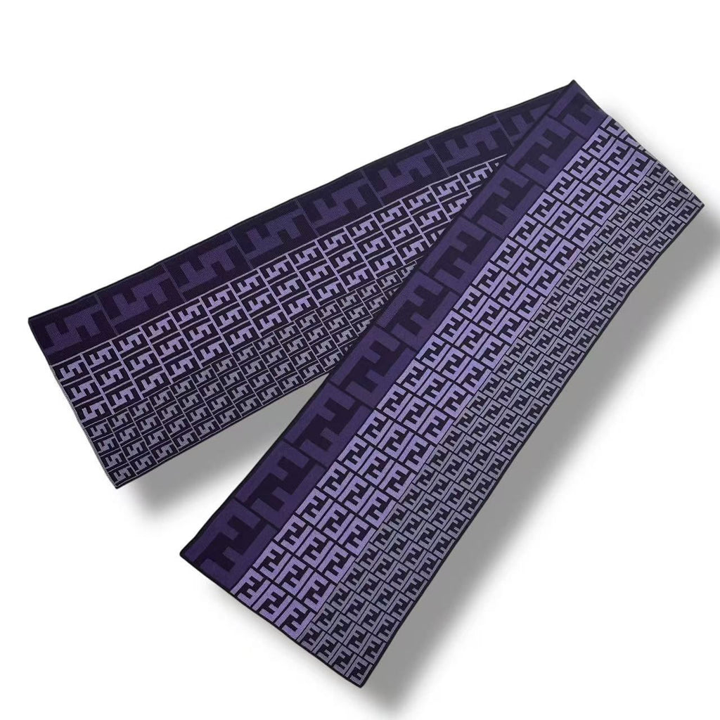 Fendi Scarf Zucca Pattern FF Logo Wool Purple