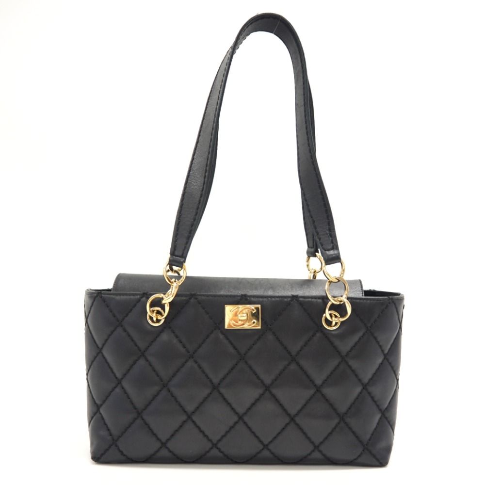 Chanel Wild Stitch CC Logo Lambskin Shoulder Bag Black Brands