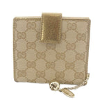 Gucci GG Canvas Bifold Wallet Gold Color Brown