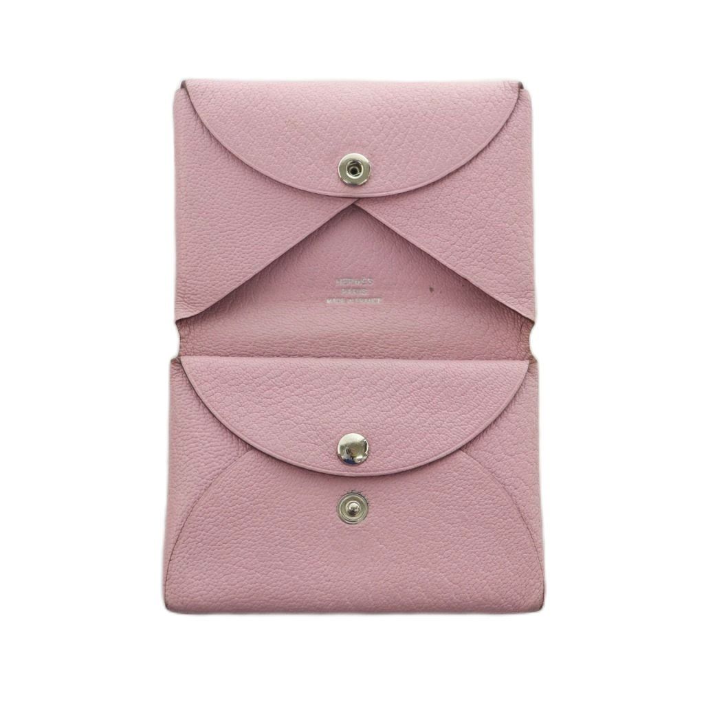 Hermes Calvi Duo Coin Purse Bifold Leather Pink — view 5