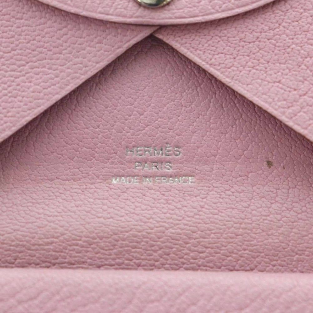 Hermes Calvi Duo Coin Purse Bifold Leather Pink — view 8