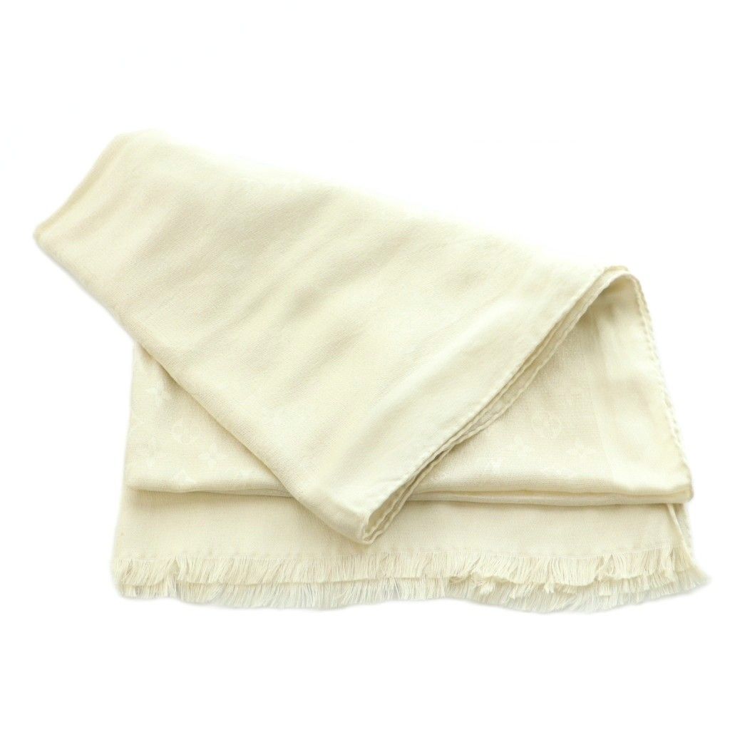 Louis Vuitton Monogram Shine Shawl Silk Lame Thread Ivory Scarf — view 3