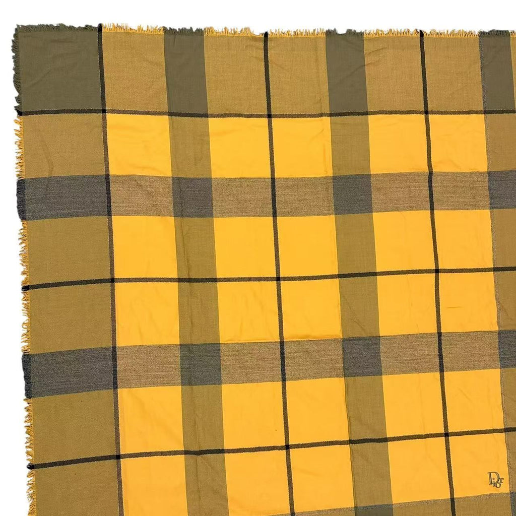 Dior Large Shawl Scarf Embroidery Logo Plaid Yellow — view 5