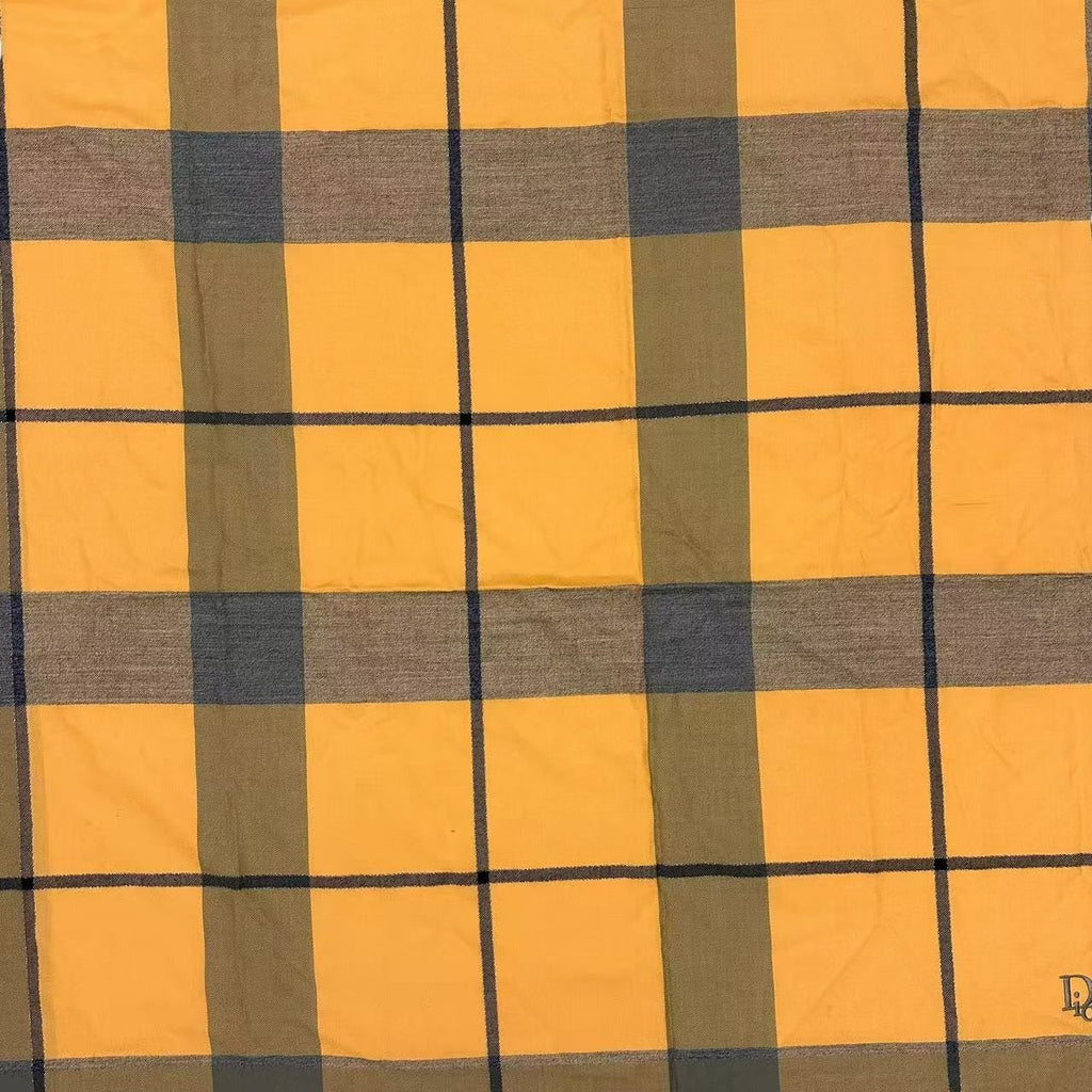 Dior Large Shawl Scarf Embroidery Logo Plaid Yellow — view 6