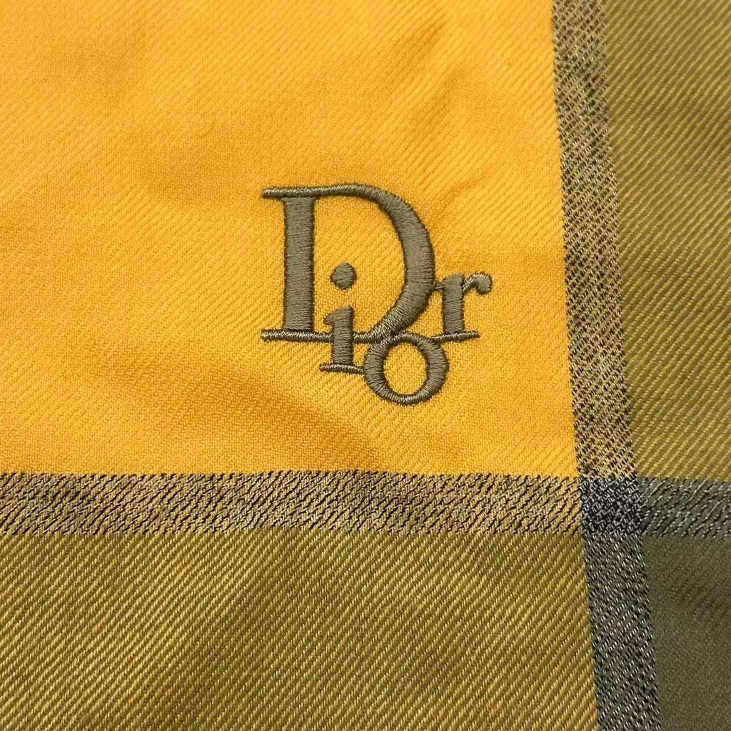 Dior Large Shawl Scarf Embroidery Logo Plaid Yellow — view 7