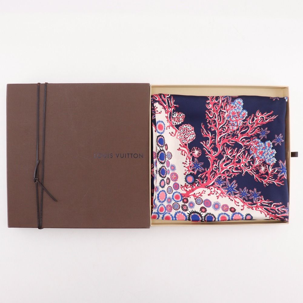 Louis Vuitton Monogram Coral Shawl Silk Navy Pink Scarf — view 9