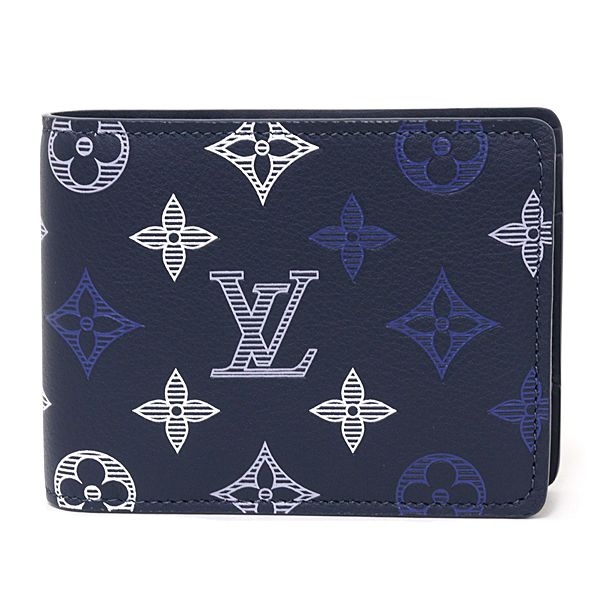 Louis Vuitton Portefeuille Multiple Bifold Wallet Monogram Shadow Navy Blue
