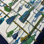 Hermes Carre 90 Silk Twill Pasementerie Blue Multi White Scarf — view 2