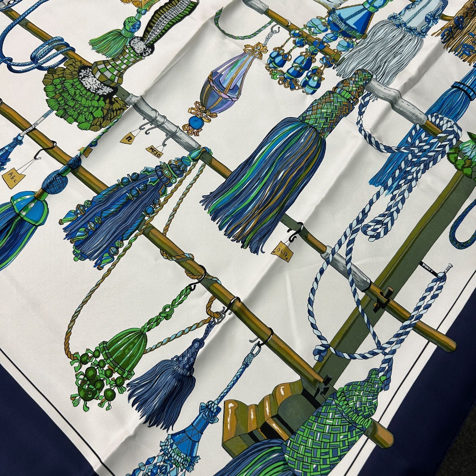 Hermes Carre 90 Silk Twill Pasementerie Blue Multi White Scarf — view 2