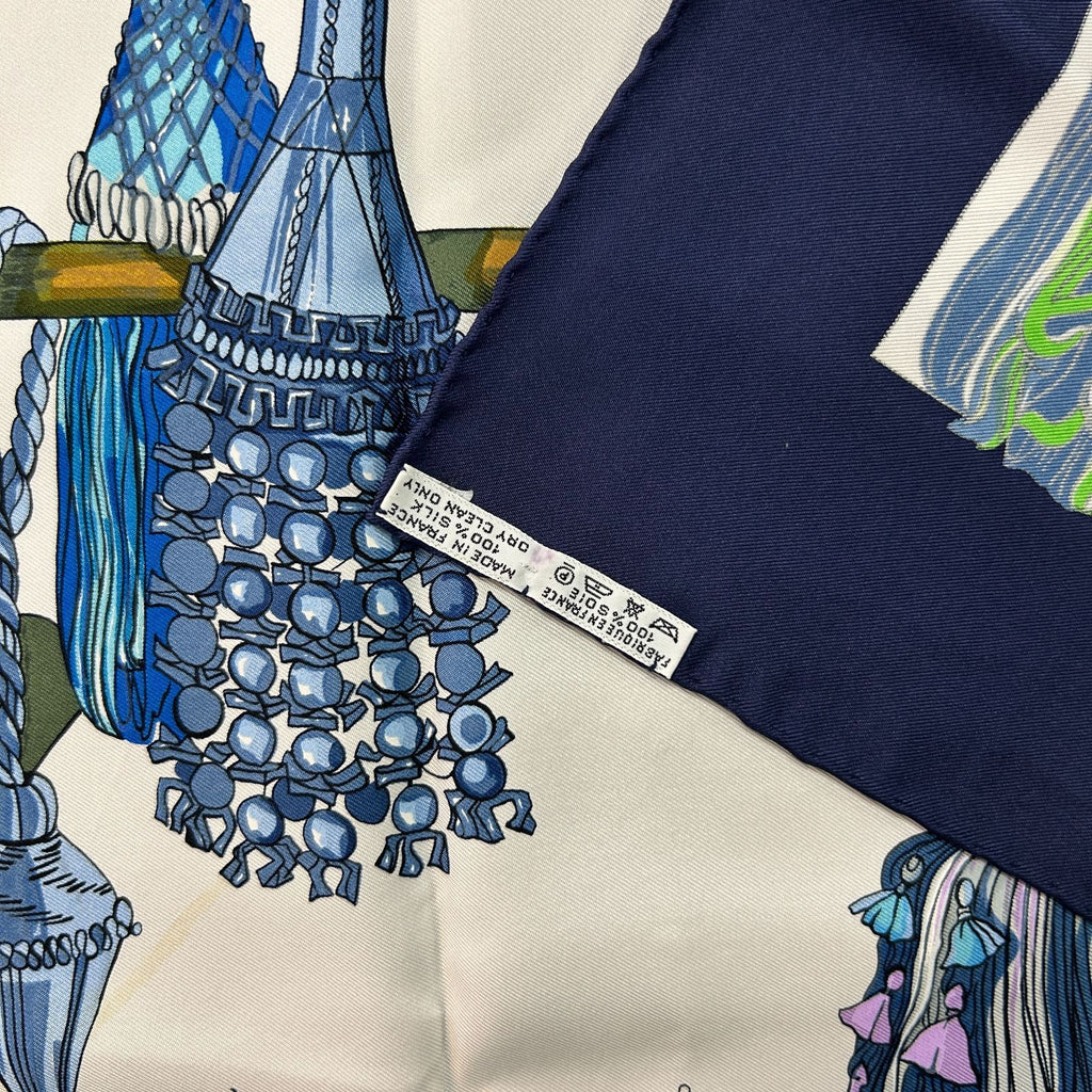 Hermes Carre 90 Silk Twill Pasementerie Blue Multi White Scarf — view 4