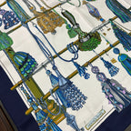 Hermes Carre 90 Silk Twill Pasementerie Blue Multi White Scarf — view 3